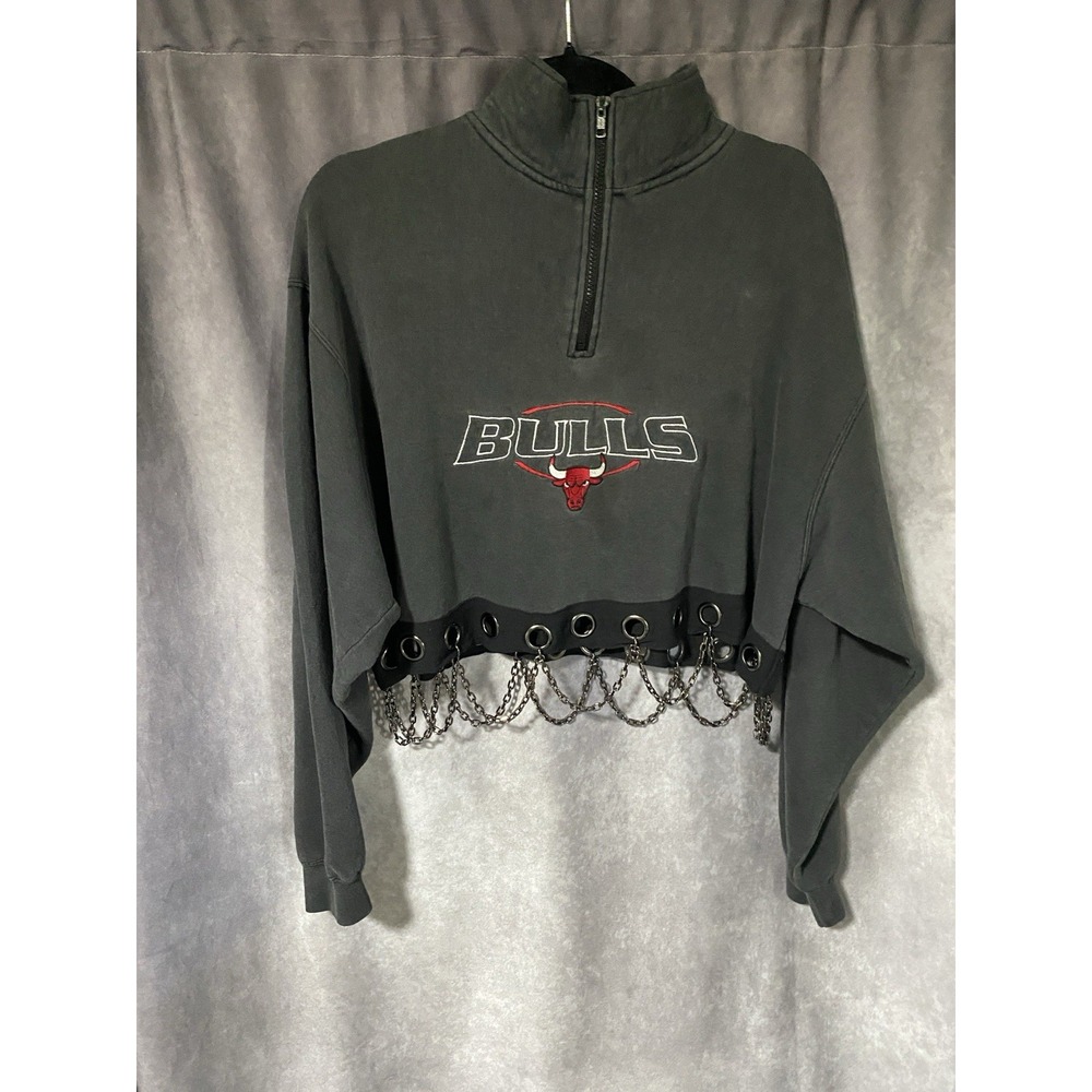 Furst of a Kind Reworked Chicago Bulls Cropped Hoodie Black Size Med/Large
